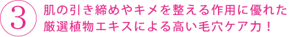 肌の引き締めやキメを整える作用に優れた厳選植物エキスによる高い毛穴ケア力!