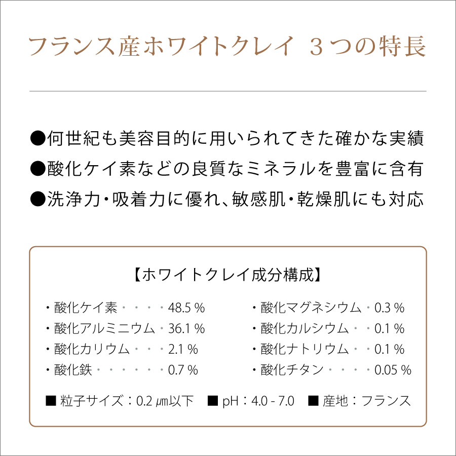 毛穴汚れの吸着に優れたホワイトクレイの成分構成